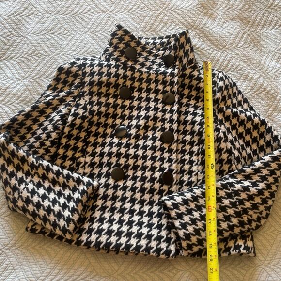 VTG Black Rivet Retro Hounds Tooth Wool Blend Jacket Black & White Large - Picture 4 of 14